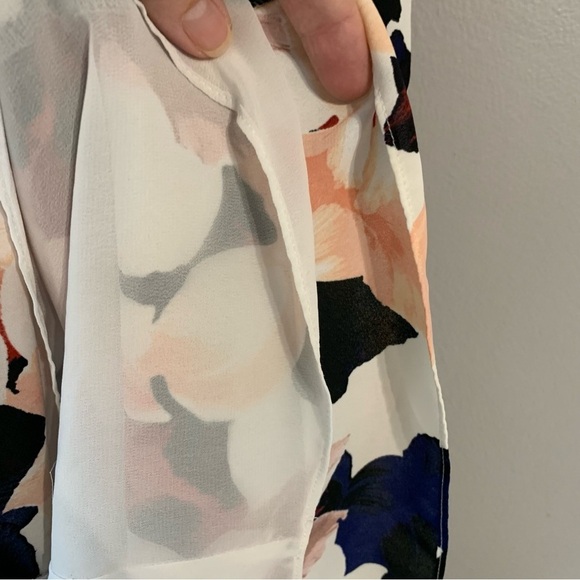 1. State white v-neck party dress with floral print. Size L - Picture 4 of 8